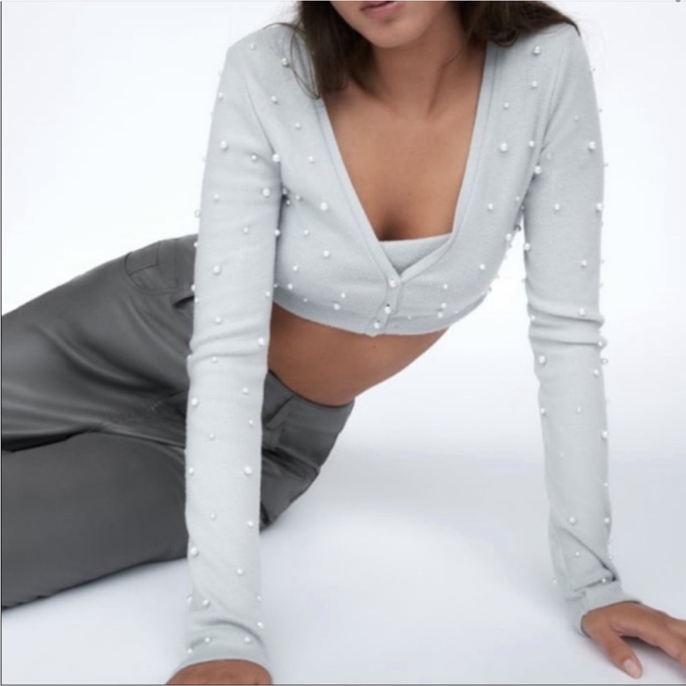 Zara sweater and tank with pearls